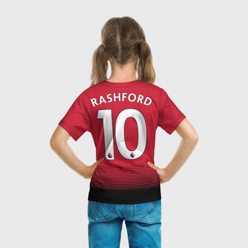Детская футболка 3D с принтом Rashford home 18-19, вид сзади #2