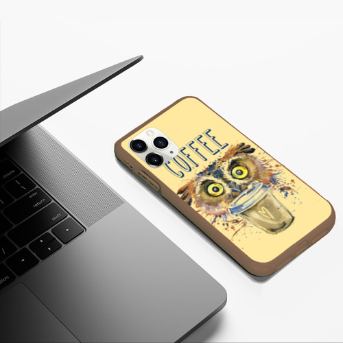 Чехол для iPhone 11 Pro Max матовый с принтом Сова и кофе, фото #5