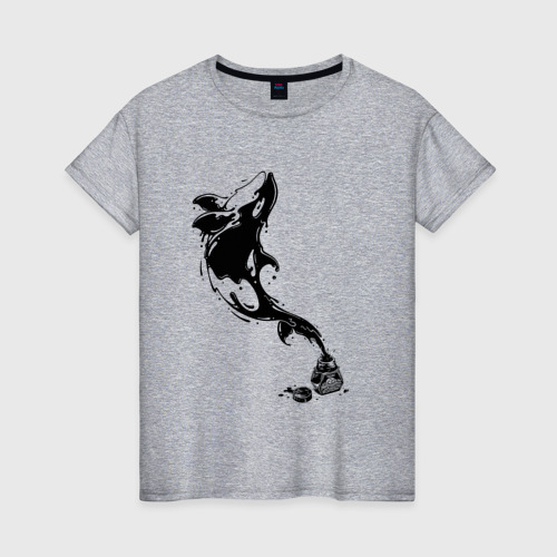 Женская футболка хлопок с принтом Чернильный дельфин, вид спереди #2