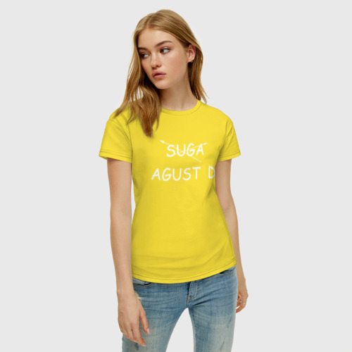 Женская футболка хлопок с принтом Agust D BTS, фото на моделе #1