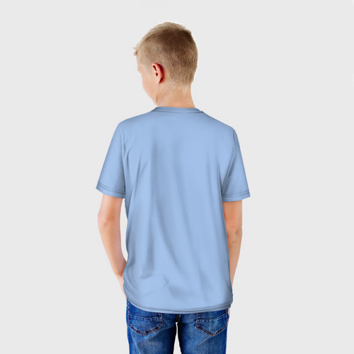 Детская футболка 3D с принтом Трицератопс у Костра, вид сзади #2