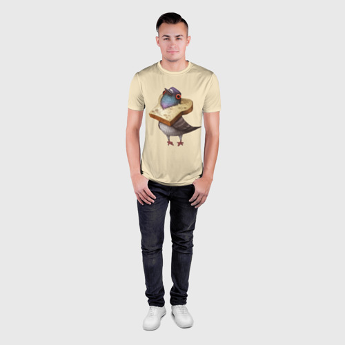 Мужская футболка 3D Slim с принтом Голубь и Хлебушек, вид сбоку #3