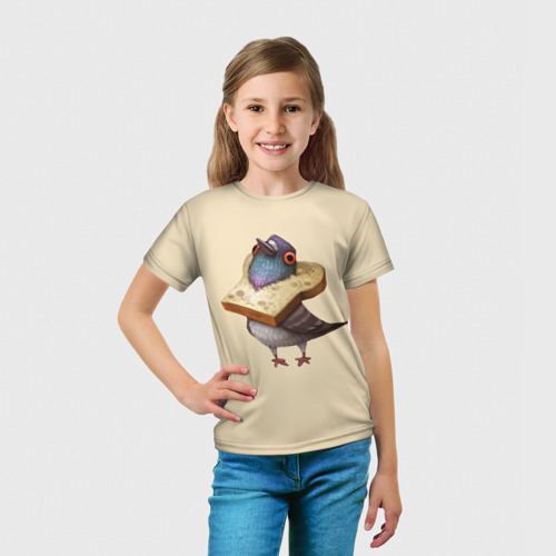 Детская футболка 3D с принтом Голубь и Хлебушек, вид сбоку #3