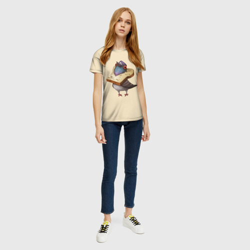 Женская футболка 3D с принтом Голубь и Хлебушек, вид сбоку #3