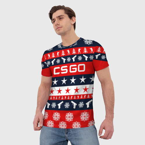 Мужская футболка 3D с принтом CS GO новогодний, фото на моделе #1