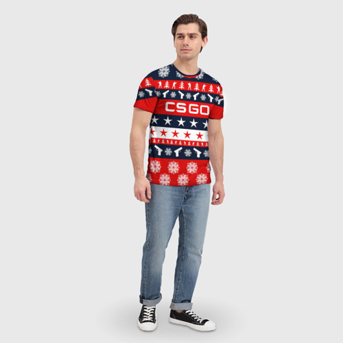 Мужская футболка 3D с принтом CS GO новогодний, вид сбоку #3