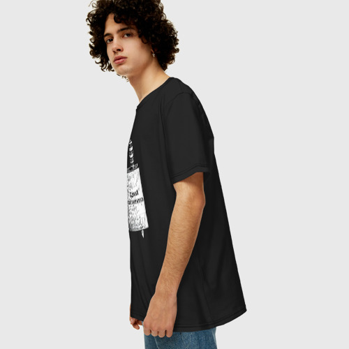 Мужская футболка хлопок Oversize с принтом Думай позитивно, вид сбоку #3