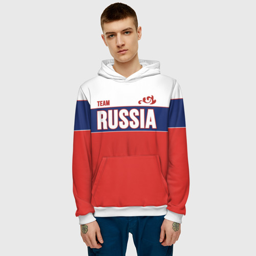 Мужская 3D толстовка с принтом Team Russia, фото на моделе #1