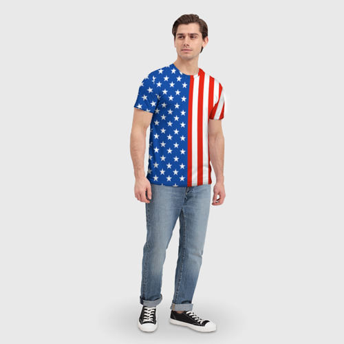 Мужская футболка 3D с принтом Американский Флаг, вид сбоку #3
