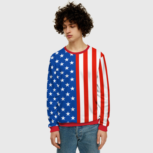Мужской свитшот 3D с принтом Американский Флаг, фото на моделе #1