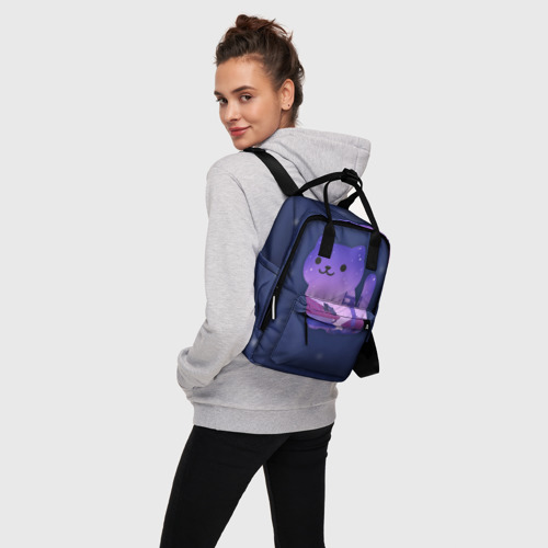 Женский рюкзак 3D с принтом Ночной Котик, вид сбоку #3