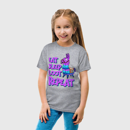 Детская футболка хлопок с принтом Eat, Sleep, Loot, Repeat, вид сбоку #3