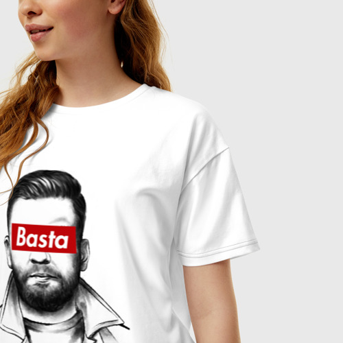 Женская футболка хлопок Oversize с принтом Basta, фото на моделе #1