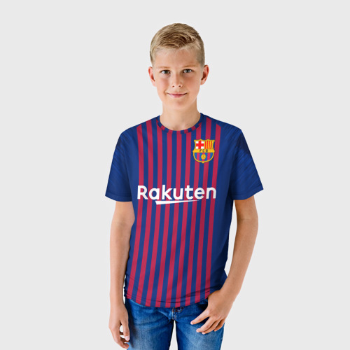 Детская 3D футболка с принтом Suarez home 18-19, фото на моделе #1