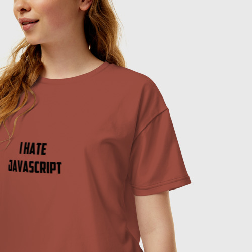 Женская футболка хлопок Oversize с принтом Белая футболка \I hate Java\, фото на моделе #1