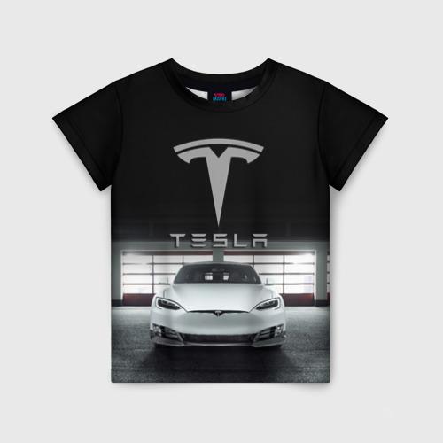 Детская футболка 3D с принтом Tesla, вид спереди #2
