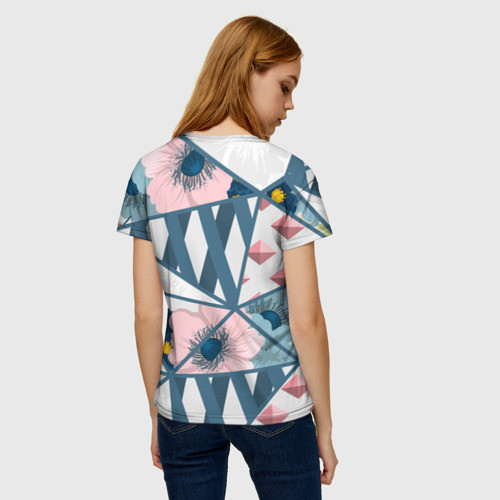 Женская футболка 3D с принтом Геометрия цветов, вид сзади #2