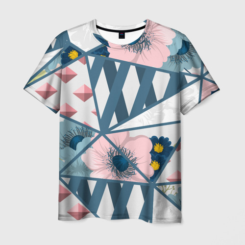 Мужская 3D футболка с принтом Геометрия цветов, вид спереди #2
