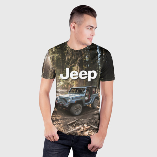 Мужская футболка 3D Slim с принтом Jeep, фото на моделе #1