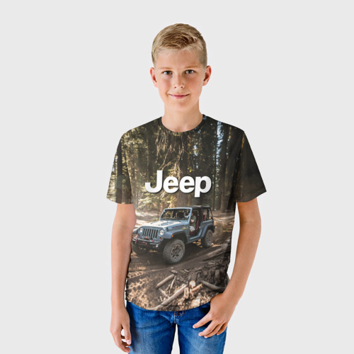Детская футболка 3D с принтом Jeep, фото на моделе #1