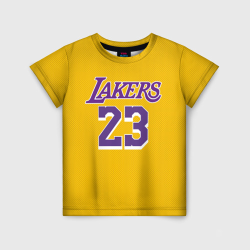 Детская футболка 3D с принтом James 18-19 LA Lakers home, вид спереди #2