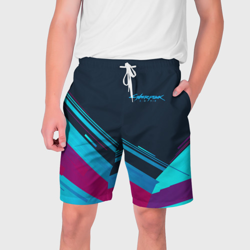 Мужские шорты 3D с принтом CYBERPUNK 2077, вид спереди #2