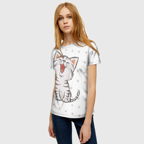 Женская футболка 3D с принтом Милейший Котик, фото на моделе #1