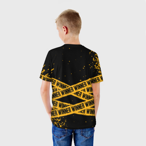 Детская футболка 3D с принтом PUBG ПАБГ winner yellow, вид сзади #2