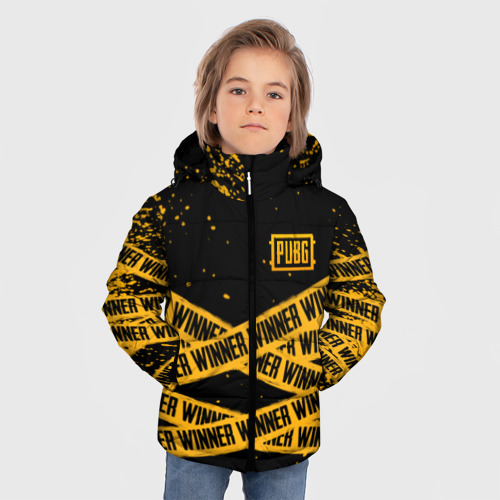 Зимняя куртка для мальчиков 3D с принтом PUBG ПАБГ winner yellow, фото на моделе #1