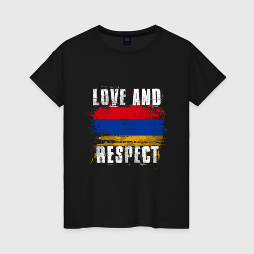 Женская футболка хлопок с принтом Армения - любовь и уважение, вид спереди #2