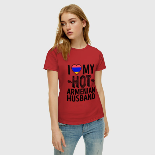 Женская футболка хлопок с принтом Люблю моего армянского мужа, фото на моделе #1