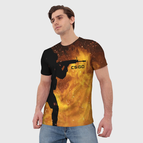 Мужская футболка 3D с принтом CS:GO Fire, фото на моделе #1