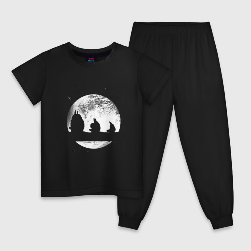 Детская пижама хлопок с принтом Тоторо идет при луне, вид спереди #2