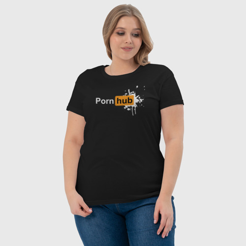 Женская футболка хлопок с принтом Pornhub с пятном, фото #4