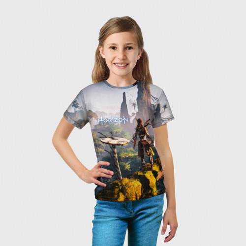 Детская футболка 3D с принтом HORIZON ZERO DAWN, вид сбоку #3