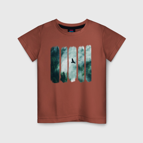 Детская футболка хлопок с принтом Орёл над хвойным лесом, вид спереди #2
