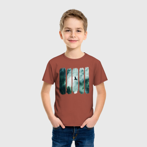 Детская футболка хлопок с принтом Орёл над хвойным лесом, фото на моделе #1