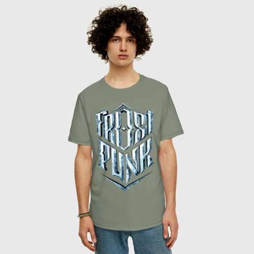 Мужская футболка хлопок Oversize с принтом Логотип Фростпанк, фото на моделе #1