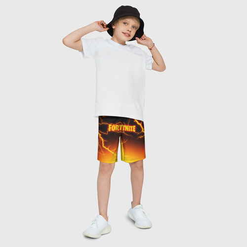Детские спортивные шорты 3D с принтом FORTNITE FIRESTORM | ФОРТНАЙТ ШТОРМ, фото на моделе #1