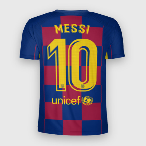 Мужская футболка 3D Slim с принтом Messi home 19-20 season, вид сзади #1