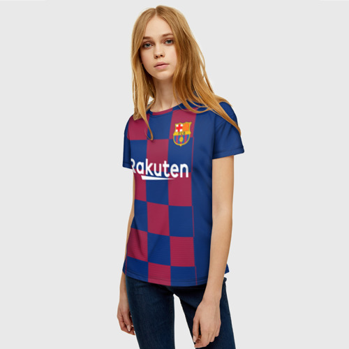Женская футболка 3D с принтом Messi home 19-20 season, фото на моделе #1