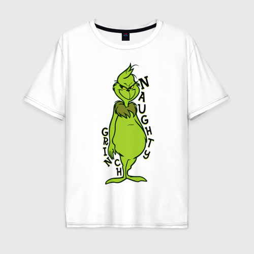 Мужская футболка хлопок Oversize с принтом Naughty Grinch, вид спереди #2
