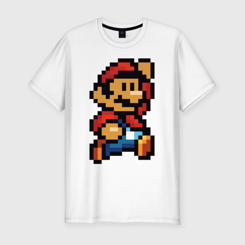 Мужская футболка хлопок Slim с принтом Супер Марио ретро пиксельный, вид спереди #2