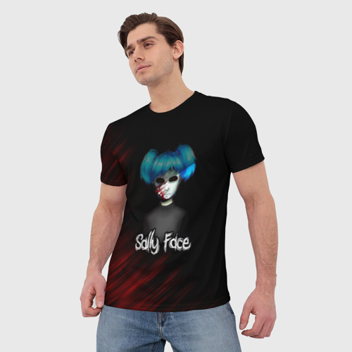 Мужская футболка 3D с принтом Sally Face окровавленное лицо, фото на моделе #1