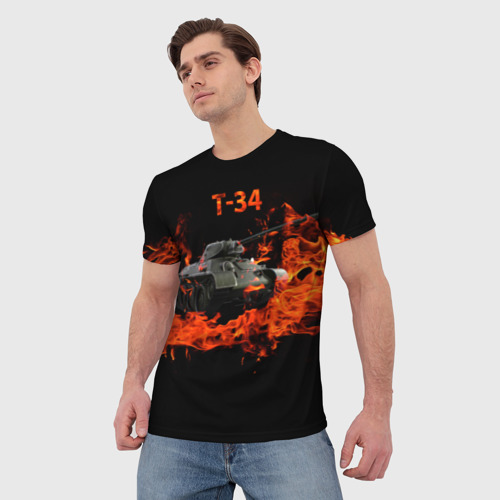 Мужская футболка 3D с принтом T-34, фото на моделе #1