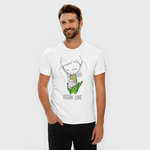 Мужская футболка премиум с принтом Vegan Love, фото на моделе #1