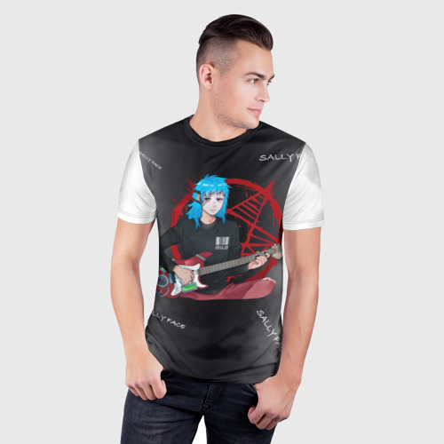 Мужская футболка 3D Slim с принтом Sally Face with a Guitar, фото на моделе #1