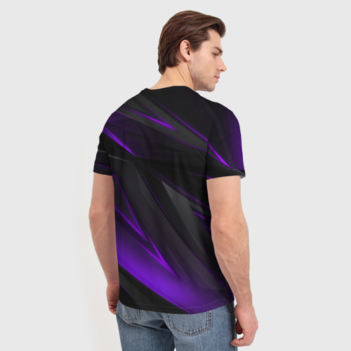 Мужская футболка 3D с принтом GEOMETRY STRIPES NEON | ФИОЛЕТОВЫЕ ПОЛОСЫ, вид сзади #2