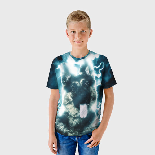 Детская футболка 3D с принтом Немецкая овчарка, фото на моделе #1