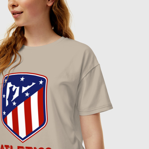 Женская футболка хлопок Oversize с принтом Атлетико Мадрид, фото на моделе #1